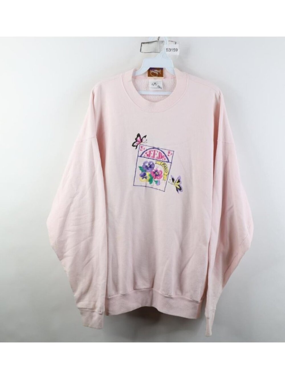 Vtg 90s Streetwear Womens XL Distressed Butterfly Garden Flower Seeds Sweatshirt